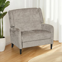 Howie Pushback Manual Recliner Chair, Dark Brown Wood, Textured Beige -BM321759