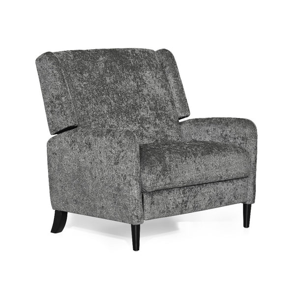 Howie Pushback Manual Recliner Chair, Dark Brown Wood, Textured Gray -BM321760