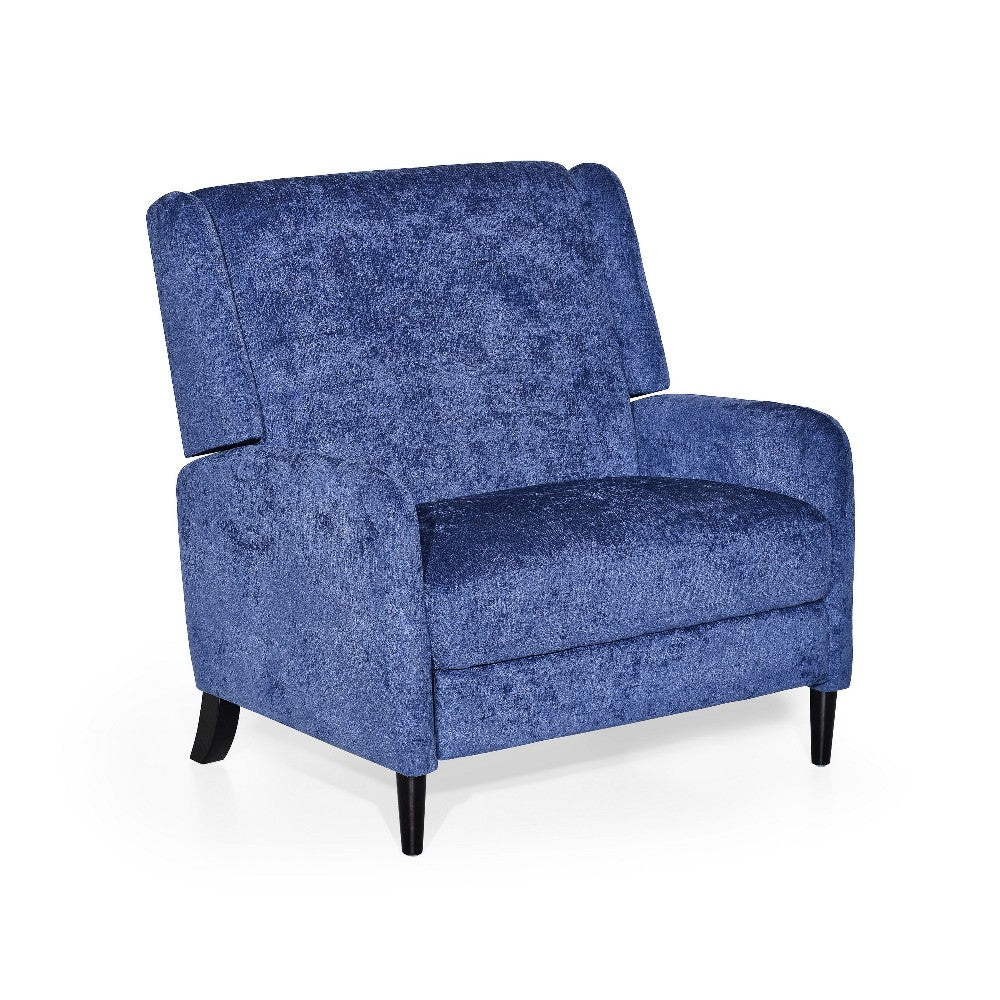 Howie Pushback Manual Recliner Chair, Dark Brown Wood, Textured Navy Blue -BM321761