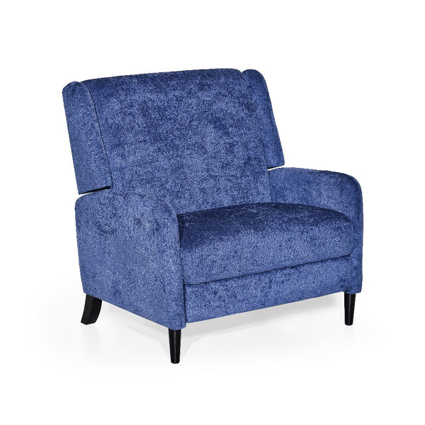 Howie Pushback Manual Recliner Chair, Dark Brown Wood, Textured Navy Blue -BM321761