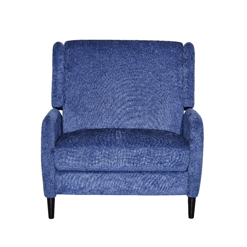 Howie Pushback Manual Recliner Chair, Dark Brown Wood, Textured Navy Blue -BM321761
