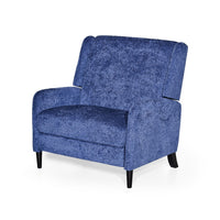 Howie Pushback Manual Recliner Chair, Dark Brown Wood, Textured Navy Blue -BM321761
