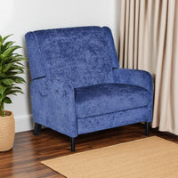 Howie Pushback Manual Recliner Chair, Dark Brown Wood, Textured Navy Blue -BM321761