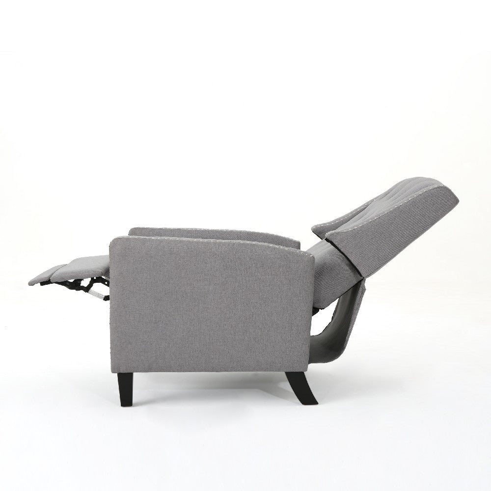 Pushback Recliner Chair, Tufted Back, Birch Wood, Gray Fabric -BM321762