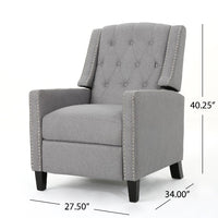 Pushback Recliner Chair, Tufted Back, Birch Wood, Gray Fabric -BM321762