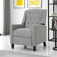 Pushback Recliner Chair, Tufted Back, Birch Wood, Gray Fabric -BM321762