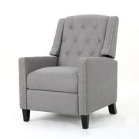 Pushback Recliner Chair, Tufted Back, Birch Wood, Gray Fabric -BM321762