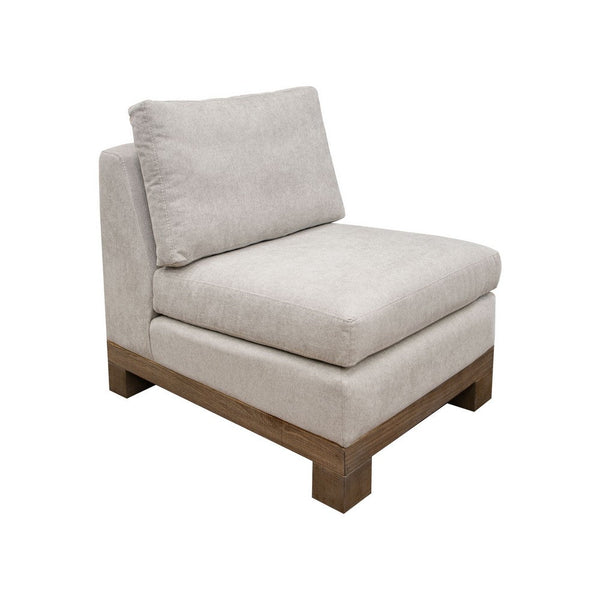 Sama Modular Armless Chair, Accent Throw Pillow, Solid Wood, Light Beige