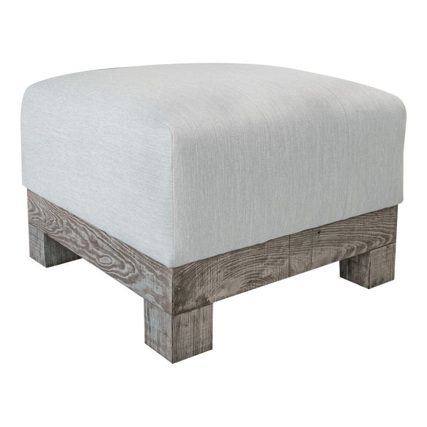 Sama Ottoman, 28 Inch, Compact, Pine Wood, 28 Inch, White Polyester