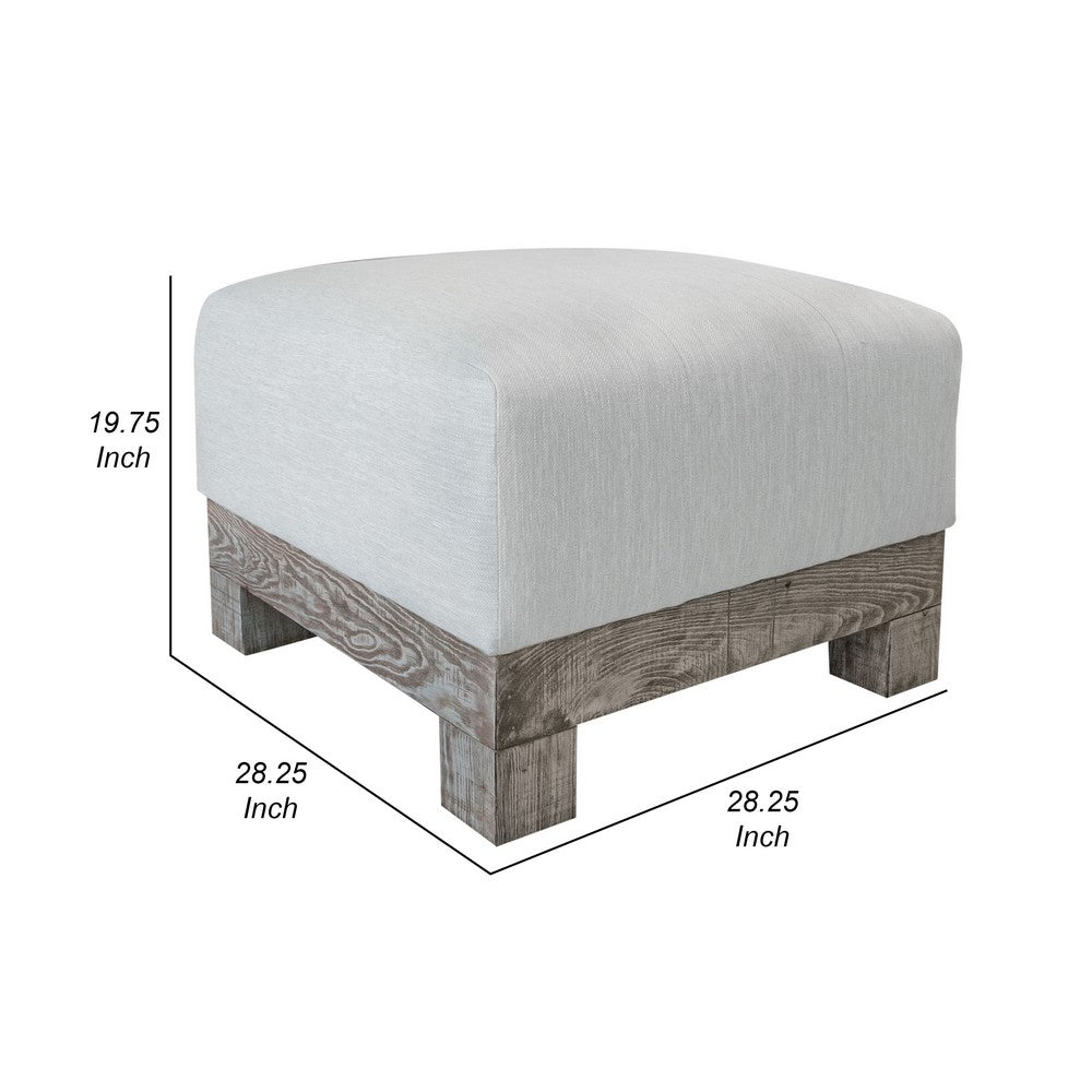 Sama Ottoman, 28 Inch, Compact, Pine Wood, 28 Inch, White Polyester -BM323304