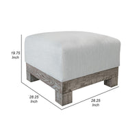 Sama Ottoman, 28 Inch, Compact, Pine Wood, 28 Inch, White Polyester -BM323304