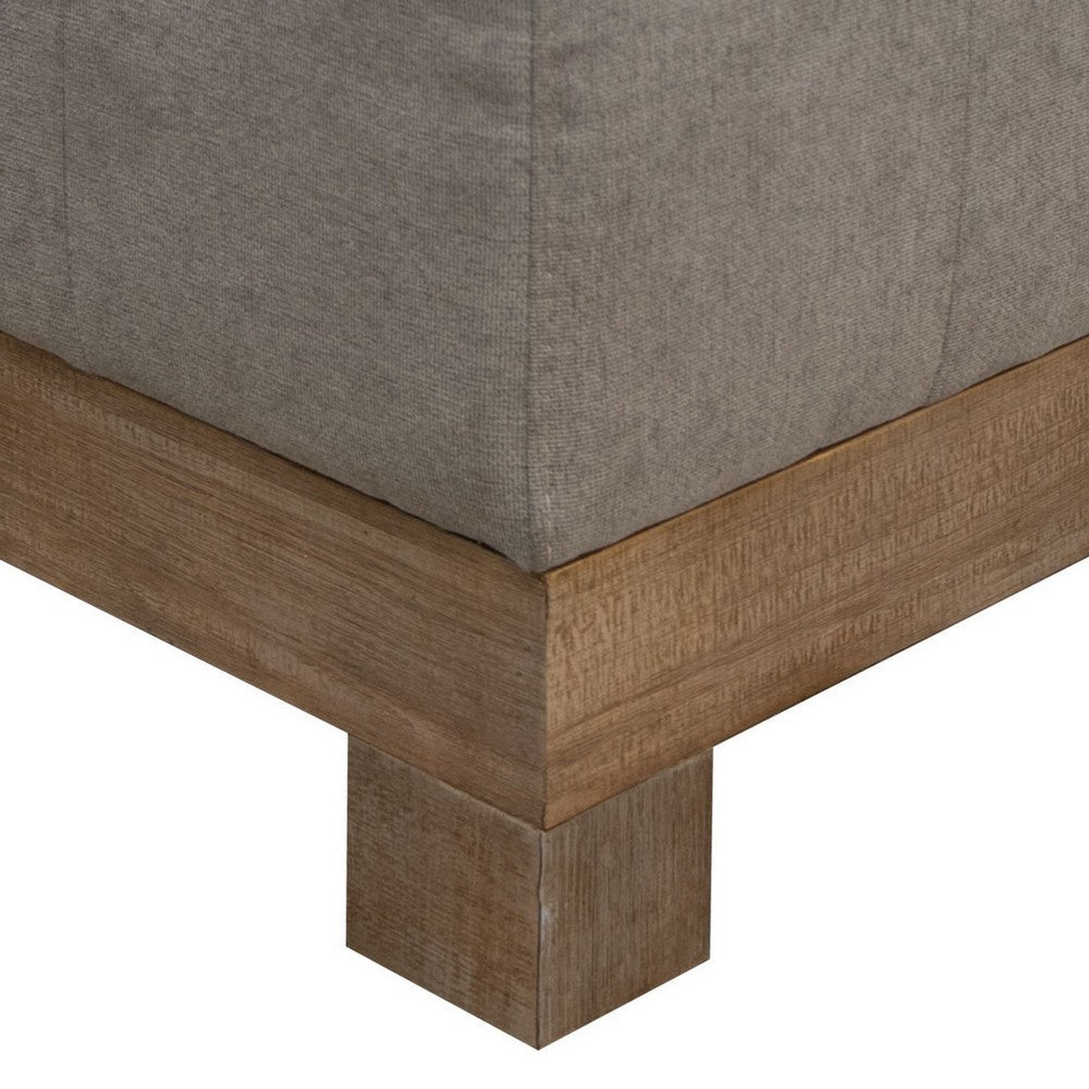 Sama Ottoman, 28 Inch, Pine Wood, 28 Inch, Almond Gray Polyester -BM323305