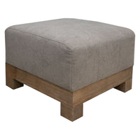 Sama Ottoman, 28 Inch, Pine Wood, 28 Inch, Almond Gray Polyester