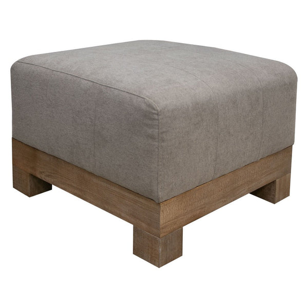 Sama Ottoman, 28 Inch, Pine Wood, 28 Inch, Almond Gray Polyester
