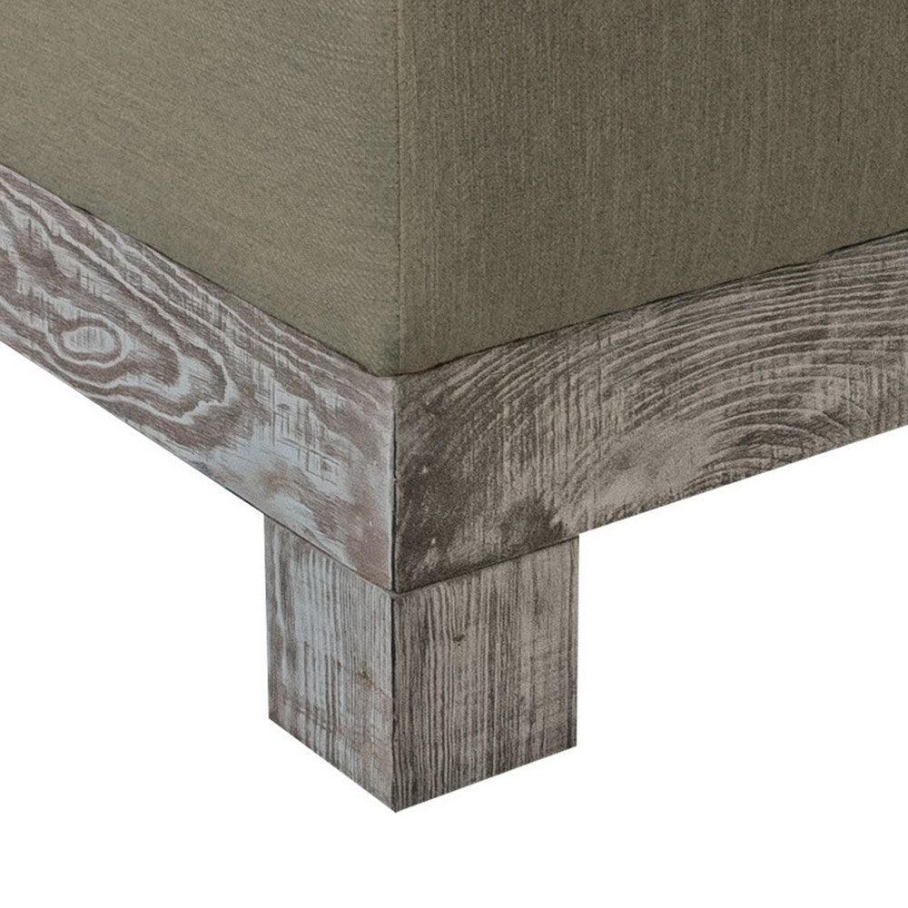 Sama Ottoman, 28 Inch, Compact, Pine Wood, 28 Inch, Brown Polyester -BM323306