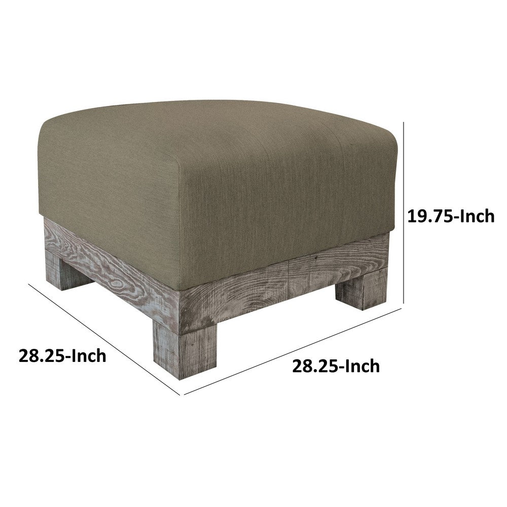 Sama Ottoman, 28 Inch, Compact, Pine Wood, 28 Inch, Brown Polyester -BM323306