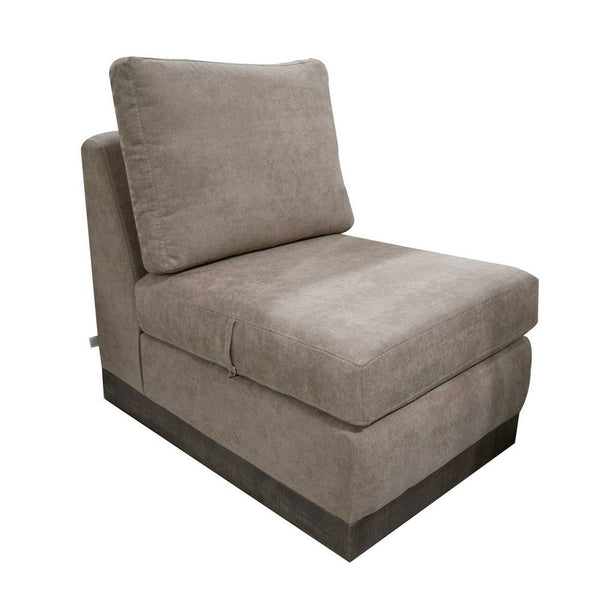 Jeni Modular Armless Chair, 2 Pillows, Solid Wood, Light Brown Polyester