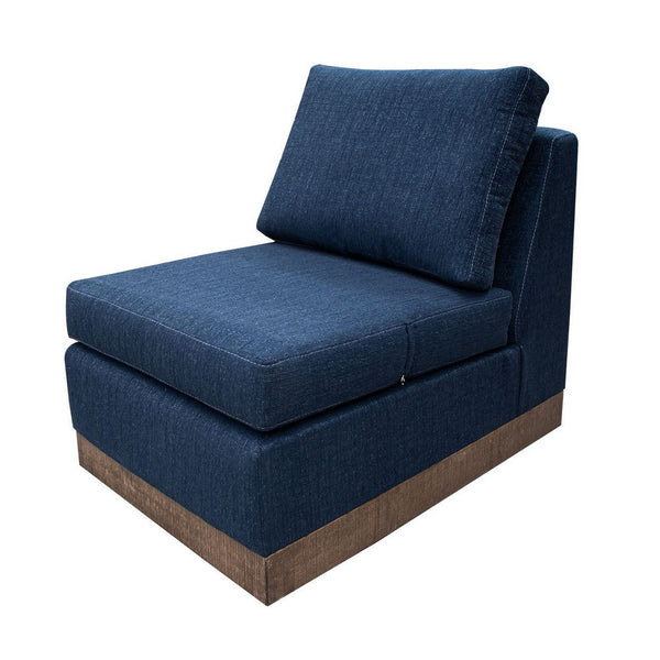 Jeni Modular Armless Chair, 2 Pillows, Solid Wood, Dark Blue Polyester -BM323318