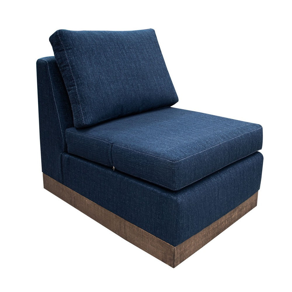 Jeni Modular Armless Chair, 2 Pillows, Solid Wood, Dark Blue Polyester