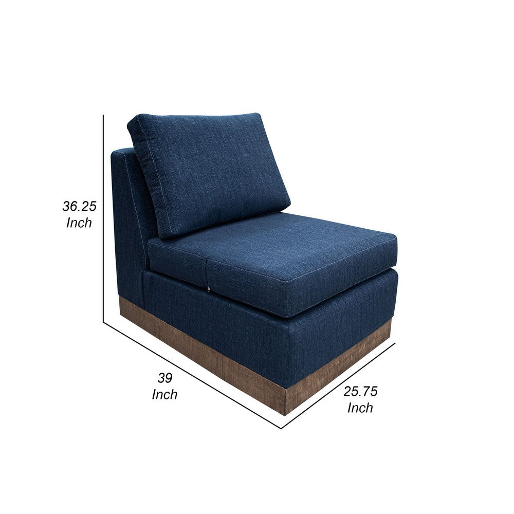 Jeni Modular Armless Chair, 2 Pillows, Solid Wood, Dark Blue Polyester -BM323318