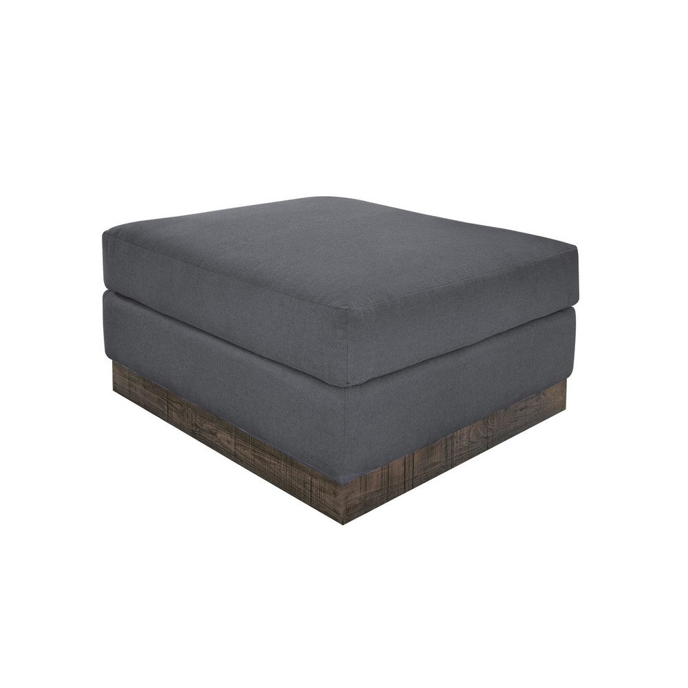 Jeni Ottoman, Modern 39 Inch, Corner Blocks, Solid Wood, Gray Polyester