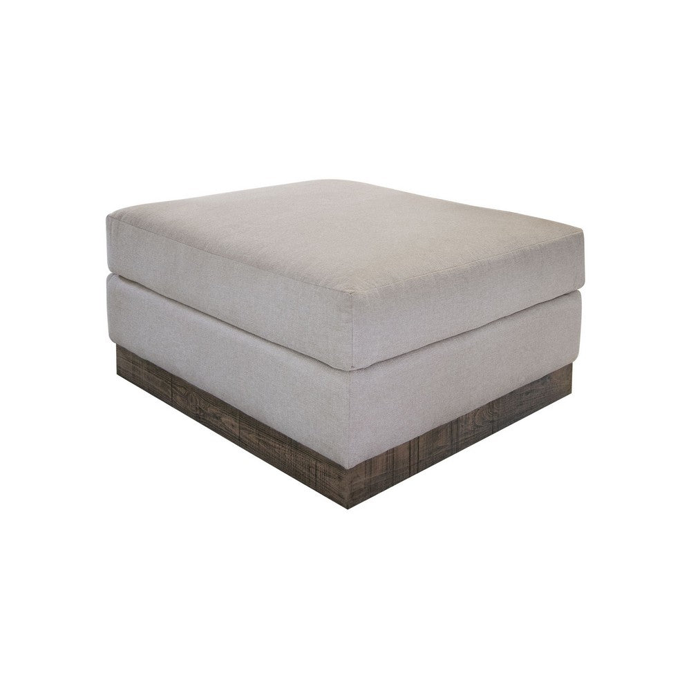 Jeni Ottoman, Modern 39 Inch, Corner Blocks, Solid Wood, Gray Polyester