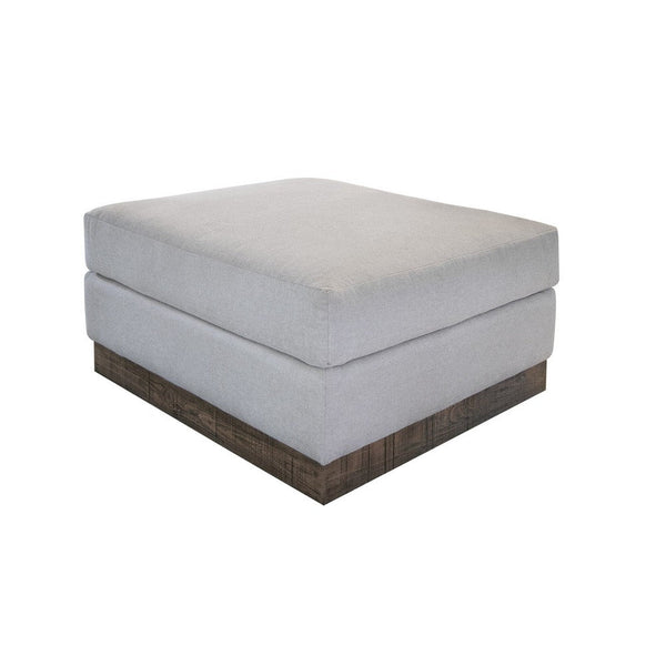 Jeni Ottoman, Modern 39 Inch, Corner Blocks, Solid Wood, Beige Polyester