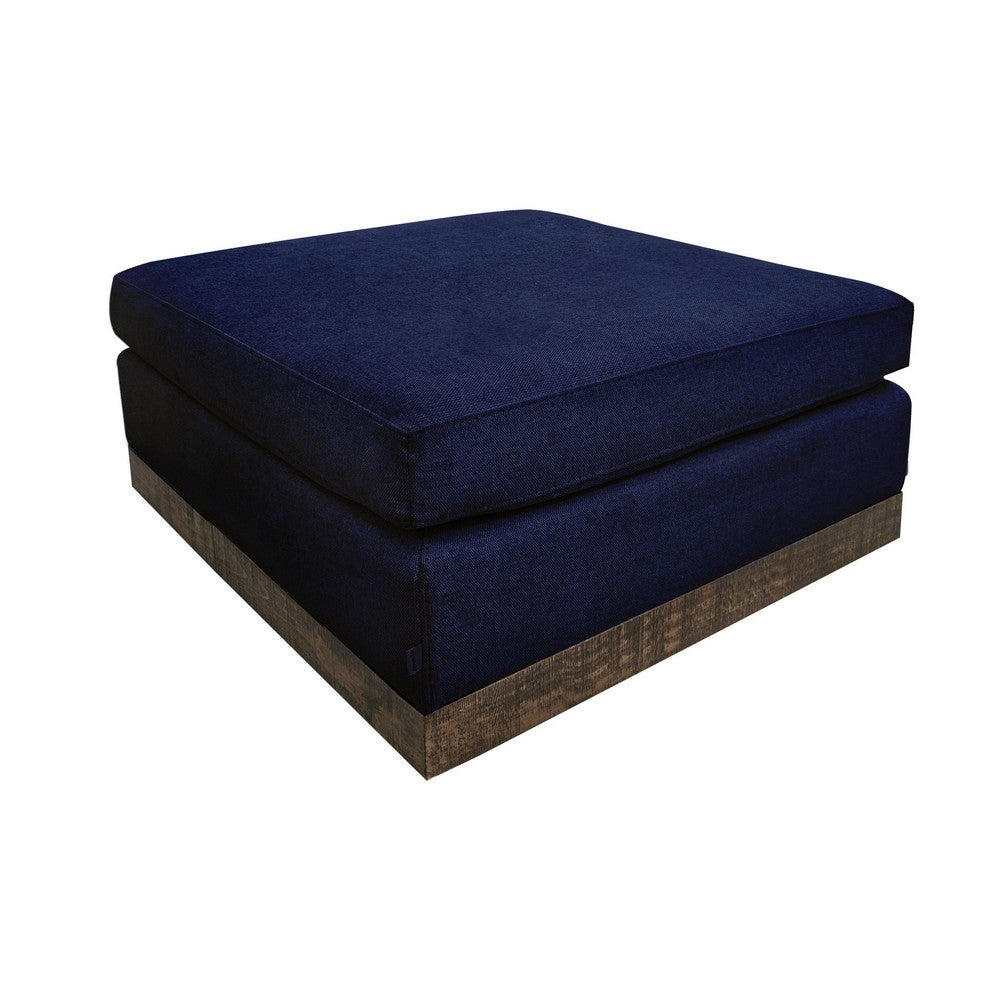 Jeni Ottoman, Modern 39 Inch, Corner Blocks, Solid Wood, Blue Polyester -BM323333