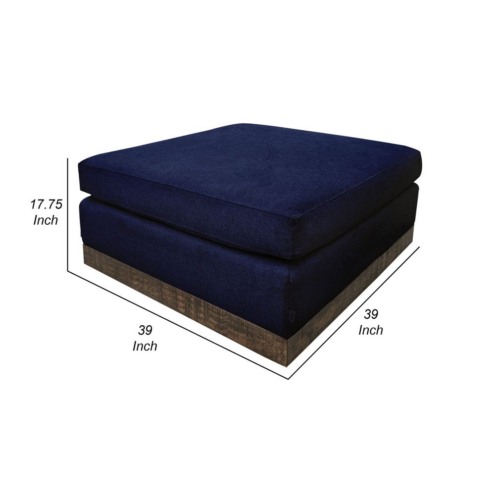 Jeni Ottoman, Modern 39 Inch, Corner Blocks, Solid Wood, Blue Polyester -BM323333