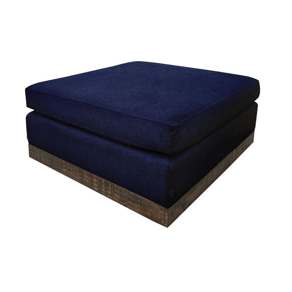 Jeni Ottoman, Modern 39 Inch, Corner Blocks, Solid Wood, Blue Polyester