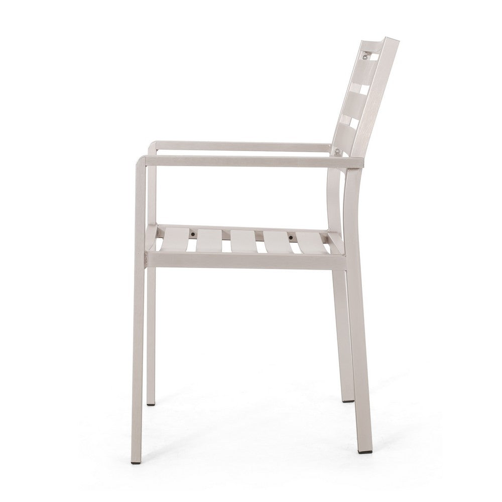 Niko Outdoor Dining Chair Set of 2, Open Slat Design, Metal, Silver Finish -BM323365