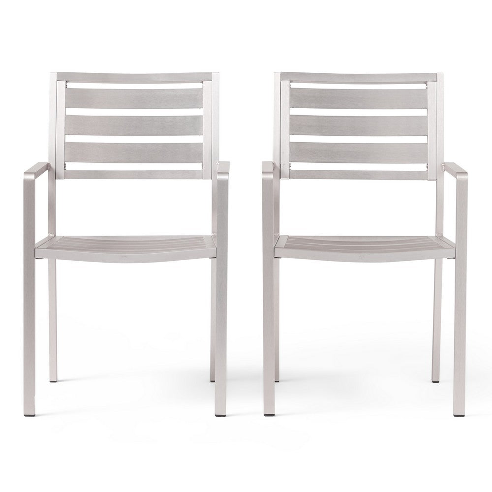 Niko Outdoor Dining Chair Set of 2, Open Slat Design, Metal, Silver Finish -BM323365