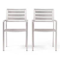 Niko Outdoor Dining Chair Set of 2, Open Slat Design, Metal, Silver Finish -BM323365
