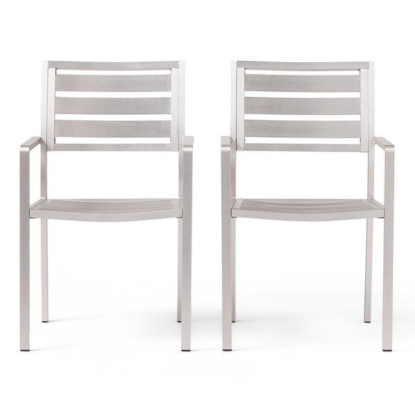 Niko Outdoor Dining Chair Set of 2, Open Slat Design, Metal, Silver Finish -BM323365