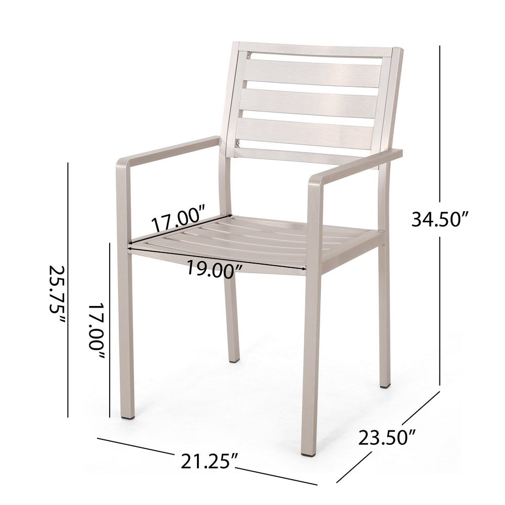 Niko Outdoor Dining Chair Set of 2, Open Slat Design, Metal, Silver Finish -BM323365