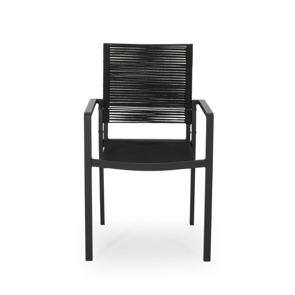 Sibu Outdoor Dining Chair Set of 2, Black Metal, Woven Rope Seat and Back -BM323366