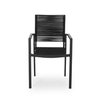 Sibu Outdoor Dining Chair Set of 2, Black Metal, Woven Rope Seat and Back -BM323366