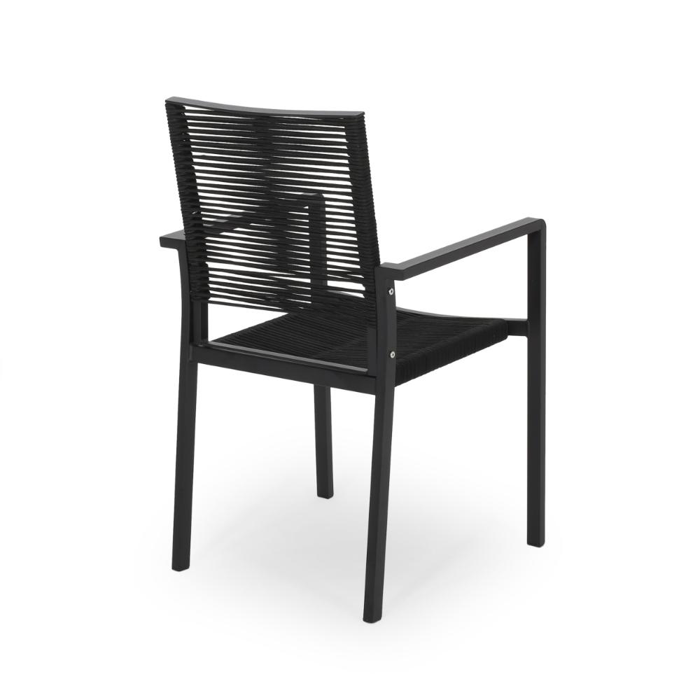 Sibu Outdoor Dining Chair Set of 2, Black Metal, Woven Rope Seat and Back -BM323366