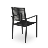 Sibu Outdoor Dining Chair Set of 2, Black Metal, Woven Rope Seat and Back -BM323366