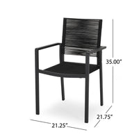 Sibu Outdoor Dining Chair Set of 2, Black Metal, Woven Rope Seat and Back -BM323366