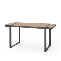 Ferry Outdoor Dining Table, Brown Wood, Gray Metal, Rectangular 63 Inch