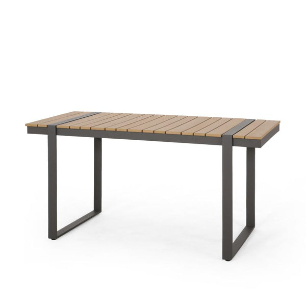 Ferry Outdoor Dining Table, Brown Wood, Gray Metal, Rectangular 63 Inch