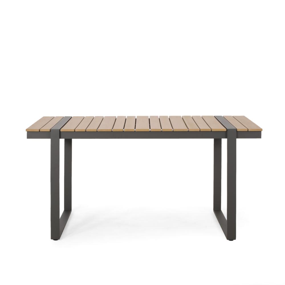 Ferry Outdoor Dining Table, Brown Wood, Gray Metal, Rectangular 63 Inch -BM323367