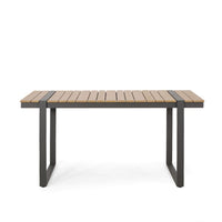 Ferry Outdoor Dining Table, Brown Wood, Gray Metal, Rectangular 63 Inch -BM323367