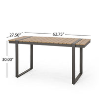 Ferry Outdoor Dining Table, Brown Wood, Gray Metal, Rectangular 63 Inch -BM323367