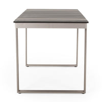 Ferry Outdoor Dining Table, Gray Faux Wood Slatted, Silver Metal, 63 Inch -BM323368