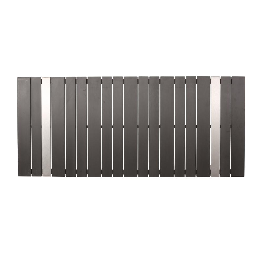 Ferry Outdoor Dining Table, Gray Faux Wood Slatted, Silver Metal, 63 Inch -BM323368
