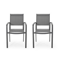 Arini Outdoor Dining Chair Set of 2, Dark Gray Metal Frame, Mesh Seat -BM323370