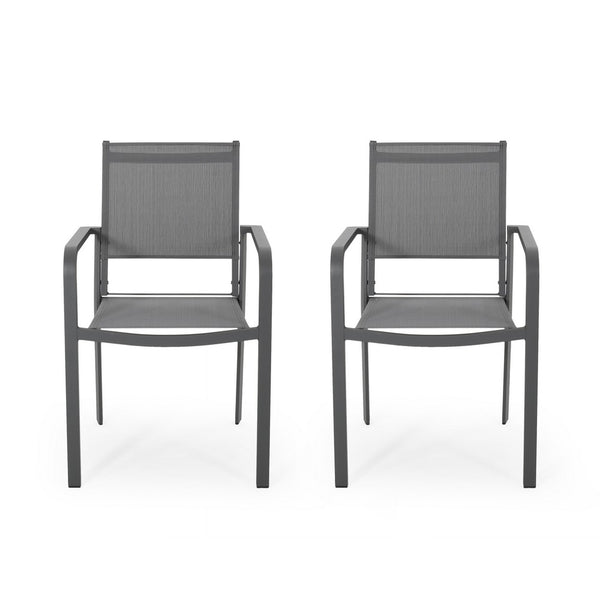 Arini Outdoor Dining Chair Set of 2, Dark Gray Metal Frame, Mesh Seat -BM323370