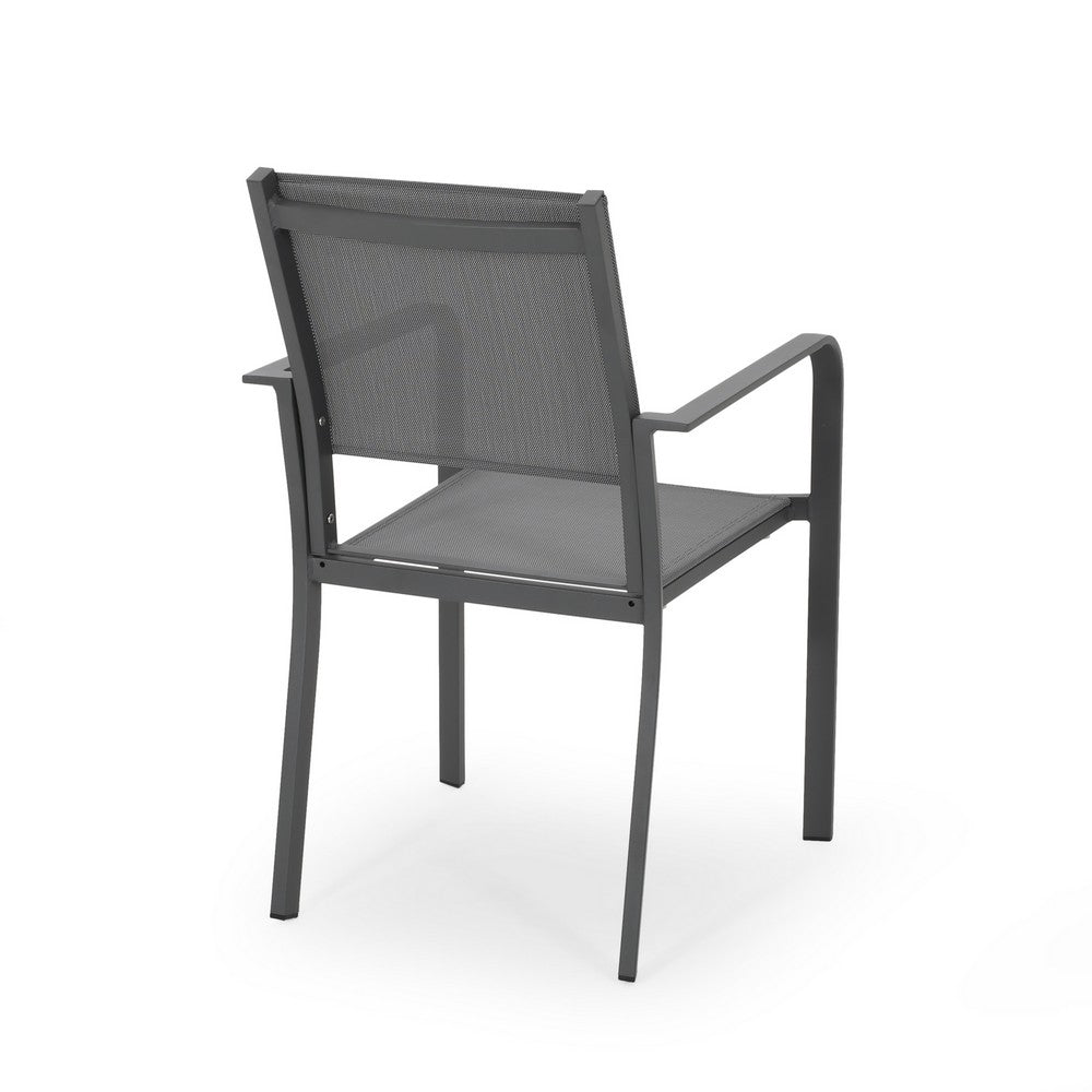 Arini Outdoor Dining Chair Set of 2, Dark Gray Metal Frame, Mesh Seat -BM323370